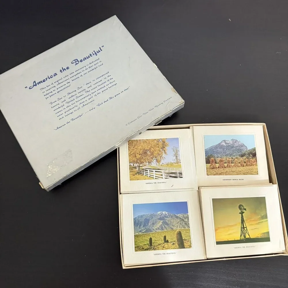 (20) Vintage America The Beautiful Embossed Photo Cards Envelopes Stationary New